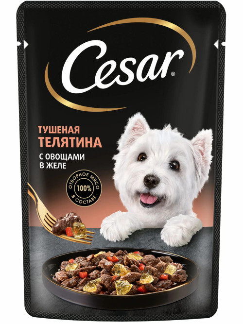 Cesar влажный корм для взрослых собак с тушеной телятиной с овощами, в паучах - 85 г х 28 шт