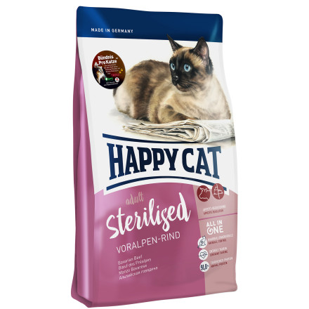 Happy Cat Sterilised Adult сухой корм для стерилизованных кошек с говядиной - 1,4 кг