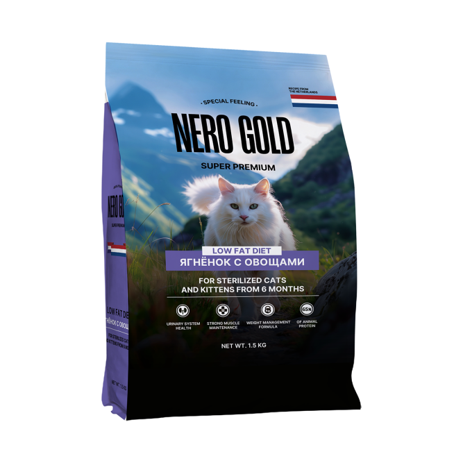 Nero Gold Супер-премиум сухой корм для стерилизованных кошек и котят с мясом ягненка и овощами - 1,5 кг