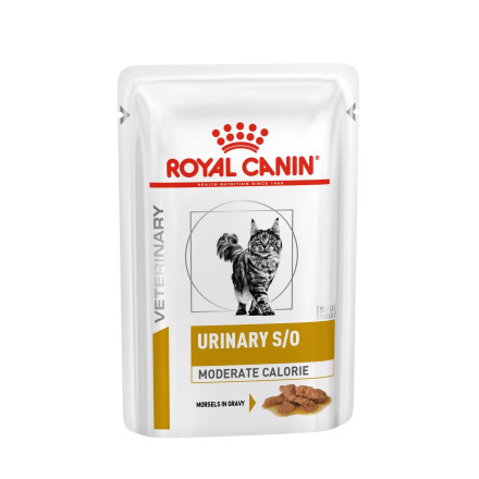 Royal Canin Urinary S/O Moderate Calorie влажный диетический корм кусочки в соусе для взрослых кошек при МКБ и ожирении - 85 г