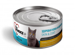 1st Choice Skin &amp; Coat влажный корм для взрослых кошек для кожи и шерсти с тунцом и ананасом в консервах - 85 г х 12 шт