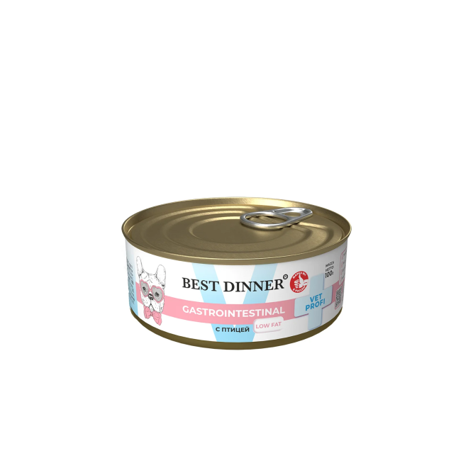 Best Dinner Vet Profi Gastrointestinal Low Fat влажный диетический корм для взрослых собак при нарушениях пищеварения, с птицей, в консервах - 100 г х 6 шт
