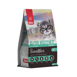 Blitz Sensitive сухой корм для котят до 12 месяцев, беременных и кормящих кошек при чувствительном пищеварении с индейкой - 400 г