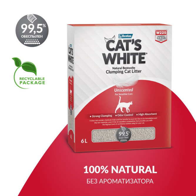 Cat's White Box Premium Natural комкующийся наполнитель для кошачьего туалета натуральный без ароматизатора - 6 л