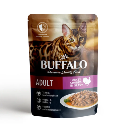 Mr.Buffalo Adult Sensitive влажный корм для взрослых кошек с чувствительным пищеварением, индейка в соусе, в паучах - 85 г х 28 шт