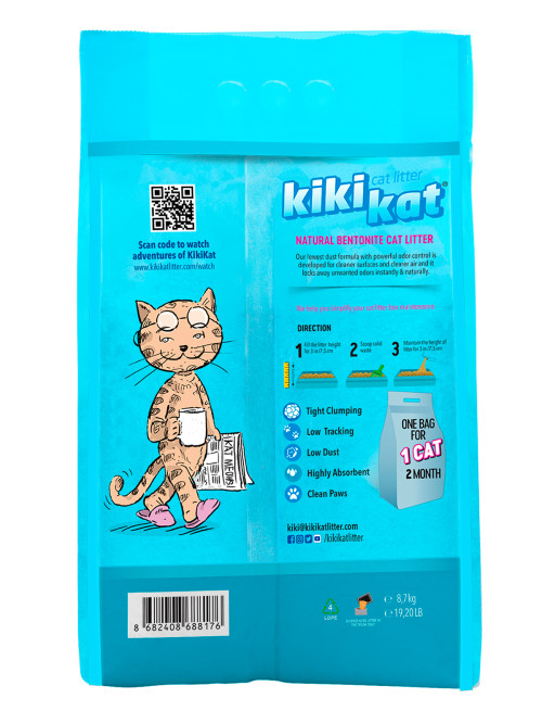 KikiKat комкующийся бентонитовый наполнитель для кошачьего туалета супер-белый с ароматом "Горная свежесть" - 10 л