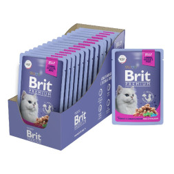 Brit Premium паучи для взрослых стерилизованных кошек с индейкой и сыром кусочки в желе - 85 г х 14 шт