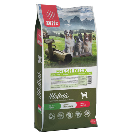 Blitz Holistic Adult сухой низкозерновой корм для взрослых собак всех пород, с уткой - 12 кг