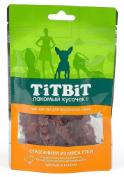 TiTBiT лакомство для собак мелких пород строганина из мяса утки - 50 г