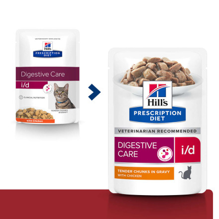 Hills Prescription Diet i/d диетический влажный корм для кошек при заболеваниях ЖКТ с курицей, в паучах - 85 г x 12 шт