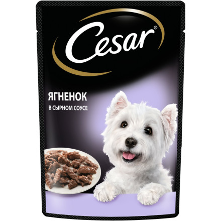 Cesar влажный корм для взрослых собак с ягненком в сырном соусе, в паучах - 85 г х 28 шт