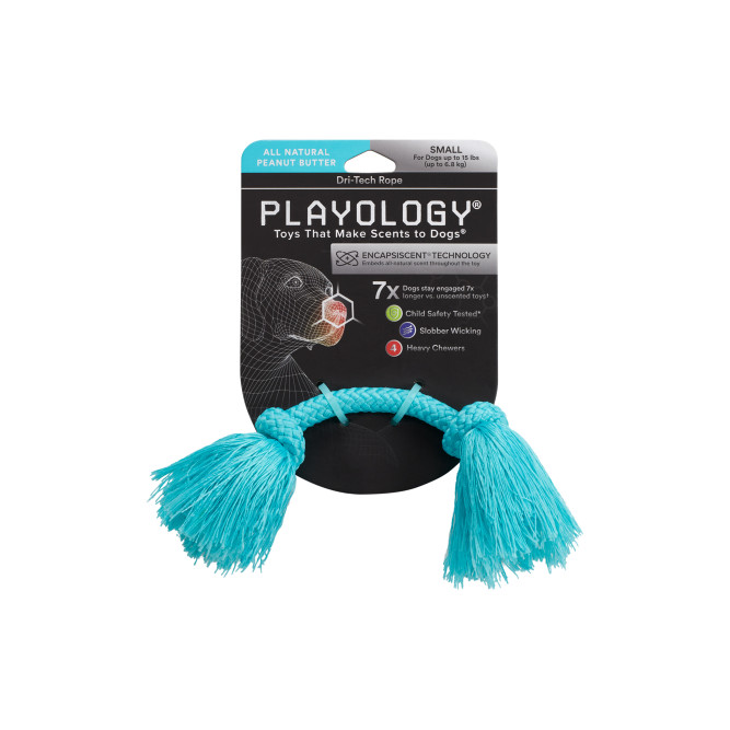 Playology DRI-TECH ROPE жевательный канат для собак мелких пород с ароматом арахиса, маленький, голубой