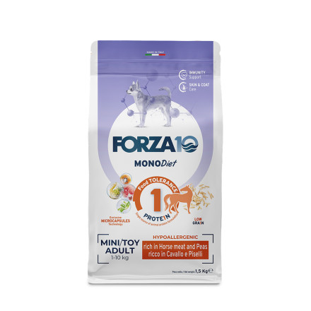 Forza10 MonoDiet Adult Mini Toy Cavallo con Piselli сухой корм для взрослых собак мелких и миниатюрных пород с кониной и горохом - 1,5 кг