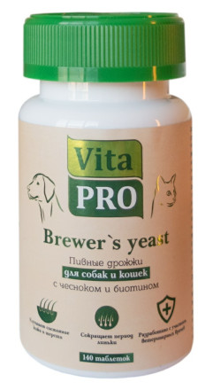 Vita Pro Brewer&#039;s Yeast пивные дрожжи для собак и кошек с чесноком и биотином - 140 таблеток