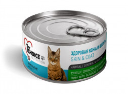 1st Choice Skin &amp; Coat влажный корм для взрослых кошек для кожи и шерсти с тунцом, сибасом и ананасом в консервах - 85 г х 12 шт