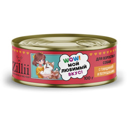 Zillii влажный корм для взрослых собак всех пород с говядиной и потрошками, в консервах - 100 г х 12 шт