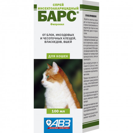 Барс спрей инсектоакарицидный для кошек от блох, иксодовых и чесоточных клещей, вшей, власоедов - 100 мл