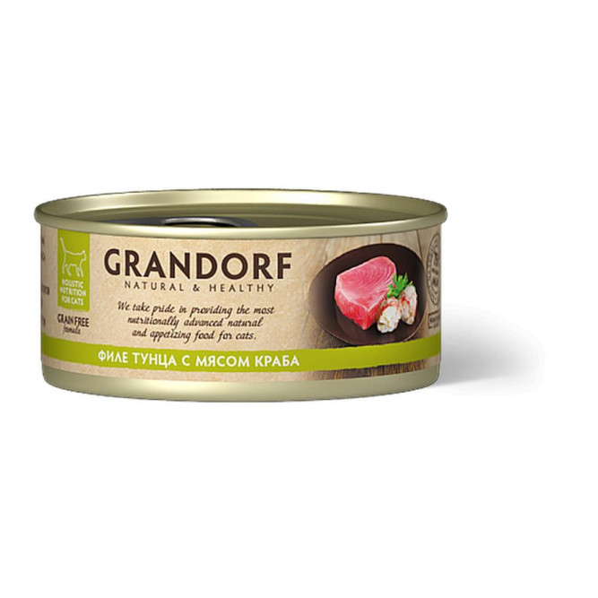 Grandorf tuna With Crab In Broth влажный корм для кошек, филе тунца с мясом краба - 70 г х 6 шт