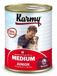 Karmy Medium Junior влажный корм для щенков средних пород с ягненком, в консервах - 340 г х 12 шт