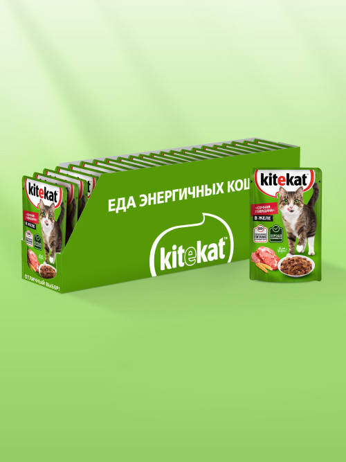 Kitekat влажный корм для кошек с говядиной в желе, в паучах - 85 г х 28 шт