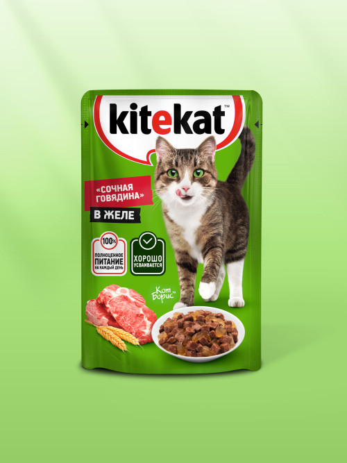 Kitekat влажный корм для кошек с говядиной в желе, в паучах - 85 г х 28 шт