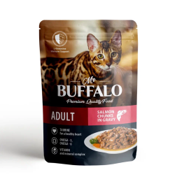 Mr.Buffalo Adult Hair &amp; Skin влажный корм для взрослых кошек с чувствительной кожей, лосось в соусе, в паучах - 85 г х 28 шт