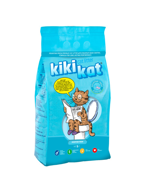 KikiKat комкующийся бентонитовый наполнитель для кошачьего туалета супер-белый с ароматом "Горная свежесть" - 5 л
