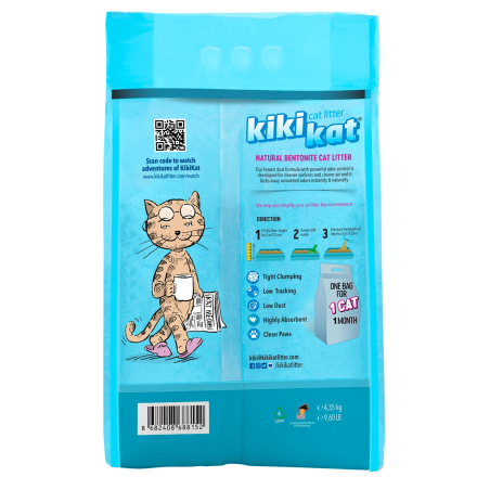 KikiKat комкующийся бентонитовый наполнитель для кошачьего туалета супер-белый с ароматом &quot;Горная свежесть&quot; - 5 л
