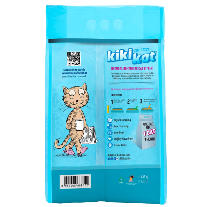 KikiKat комкующийся бентонитовый наполнитель для кошачьего туалета супер-белый с ароматом "Горная свежесть" - 5 л