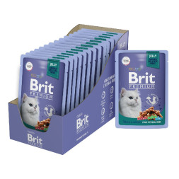 Brit Premium паучи для взрослых стерилизованных кошек с уткой и яблоками кусочки в желе - 85 г х 14 шт