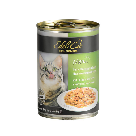Edel Cat Mit Truthahn und Leber полноценный влажный корм с индейкой и печенью для кошек всех пород - 400 г х 24 шт
