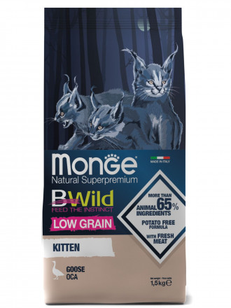 Monge Cat BWild Low Grain сухой низкозерновой корм для котят с мясом гуся 1,5 кг