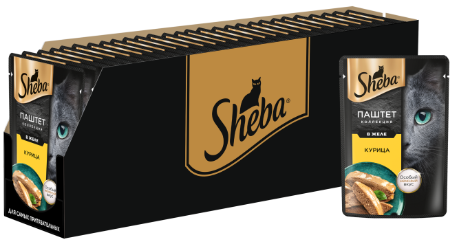 Sheba влажный корм для кошек нежный паштет с курицей, в желе, в паучах - 75 г х 28 шт