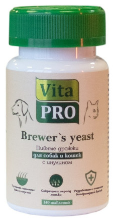 Vita Pro Brewer&#039;s Yeast пивные дрожжи для собак и кошек с инулином - 140 таблеток