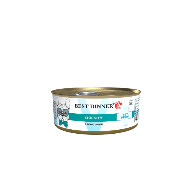 Best Dinner Vet Profi Obesity влажный диетический корм для снижения и контроля избыточной массы тела у взрослых собак, с говядиной, в консервах - 100 г х 12 шт