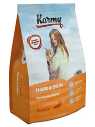 Karmy Hair &amp; Skin сухой корм для взрослых кошек для здоровья кожи и шерсти c лососем - 400 г