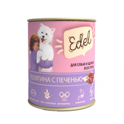 Edel влажный корм для щенков и взрослых собак всех пород, с телятиной и печенью, в консервах - 850 г х 6 шт