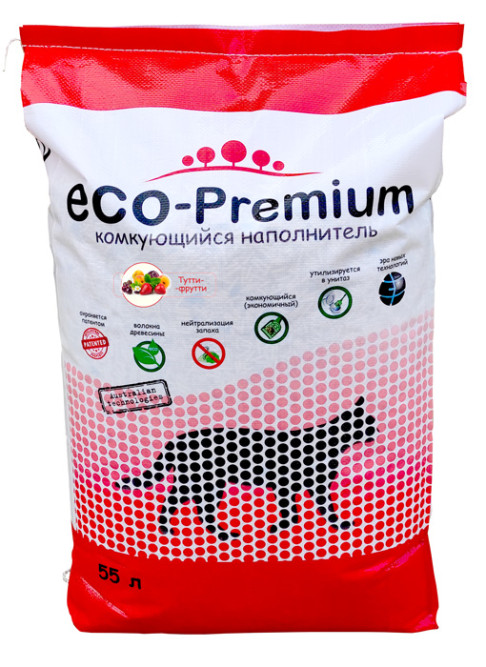 ECO-Premium наполнитель древесный комкующийся с ароматом тутти-фрутти - 55 л (20,2 кг)