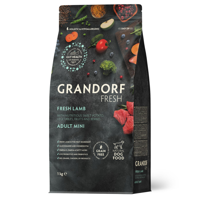 Grandorf Fresh Dog Adult Mini Lamb&amp;Sweet Potato сухой беззерновой корм с живыми пробиотиками для взрослых собак мелких пород с ягненком и бататом - 1 кг