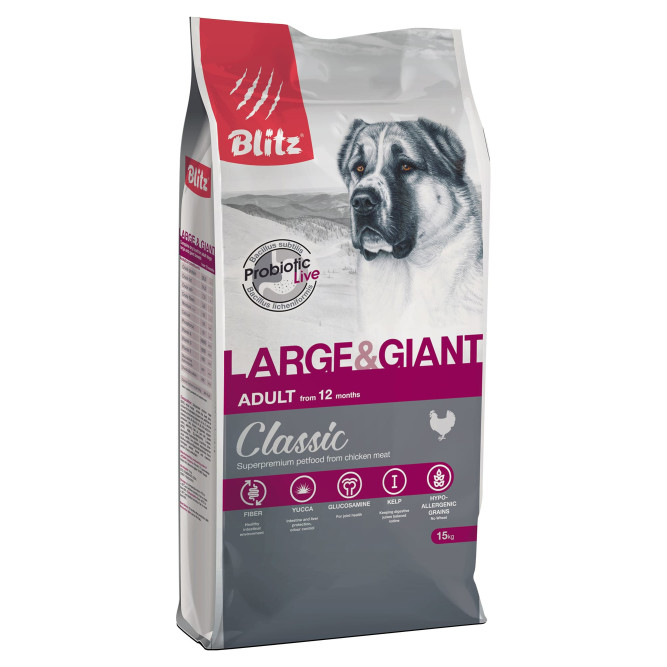 Blitz Classic Adult Large &amp; Giant Breed сухой корм для взрослых собак крупных пород, с курицей - 15 кг
