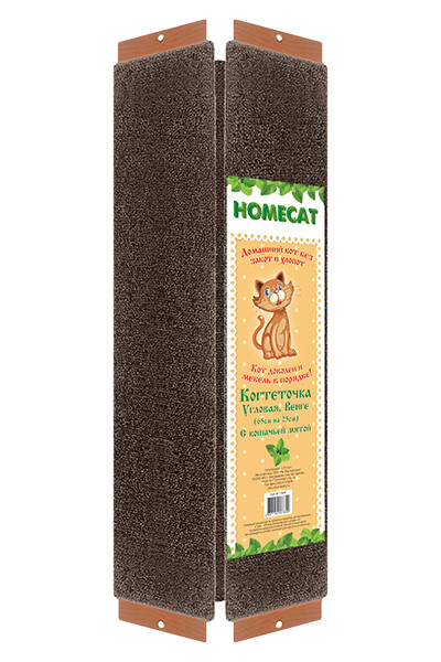 HOMECAT Венге когтеточка с кошачьей мятой угловая, 65х25 см