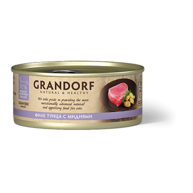 Grandorf tuna With Mussel In Broth влажный корм для кошек, филе тунца с мидиями - 70 г х 6 шт