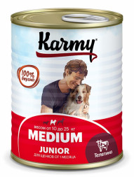 Karmy Medium Junior влажный корм для щенков средних пород с телятиной, в консервах - 340 г х 12 шт