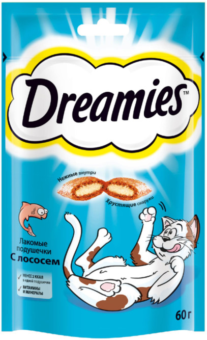 Dreamies лакомые подушечки для кошек с лососем - 60 г