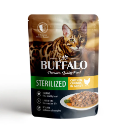 Mr.Buffalo Sterilised влажный корм для взрослых стерилизованных кошек с цыпленком в соусе, в паучах - 85 г х 28 шт