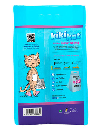 KikiKat комкующийся бентонитовый наполнитель для кошачьего туалета супер-белый с ароматом &quot;Лаванда&quot; - 10 л