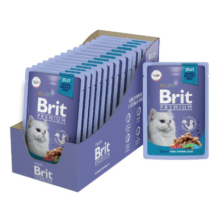 Brit Premium паучи для взрослых стерилизованных кошек с перепелкой кусочки в желе - 85 г х 14 шт