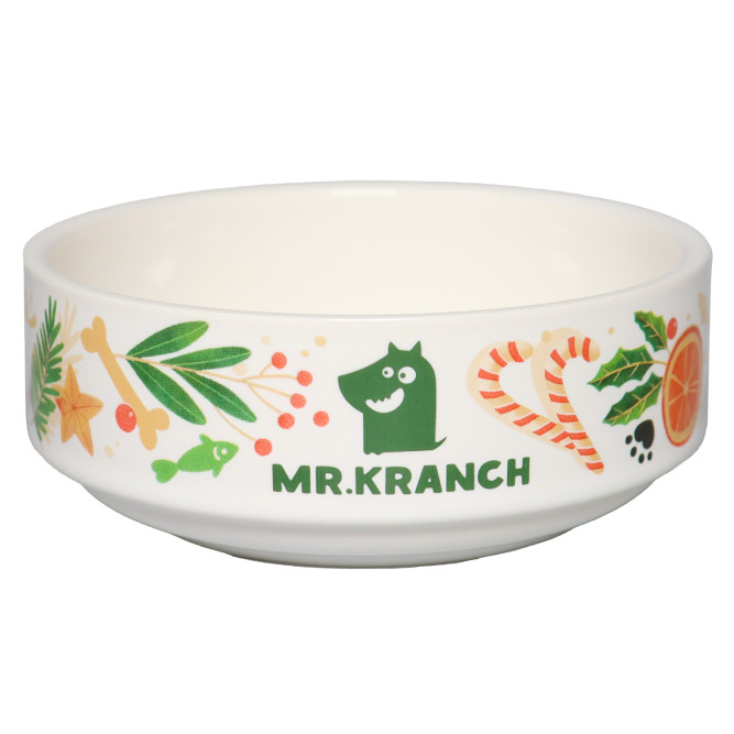 Mr.Kranch миска для собак и кошек из фарфора "Новогодняя", 350 мл, белая