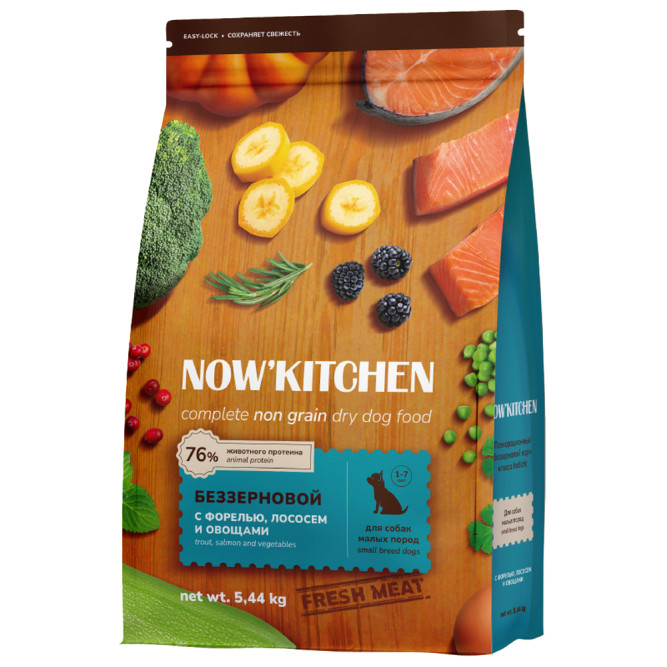 NOW' Kitchen сухой беззерновой корм для взрослых собак малых пород, со свежей форелью и лососем - 5,44 кг