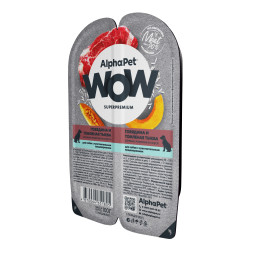 AlphaPet WOW Superpremium влажный корм для собак с чувствительным пищеварением говядина и томленая тыква, в ламистерах - 100 г х 15 шт